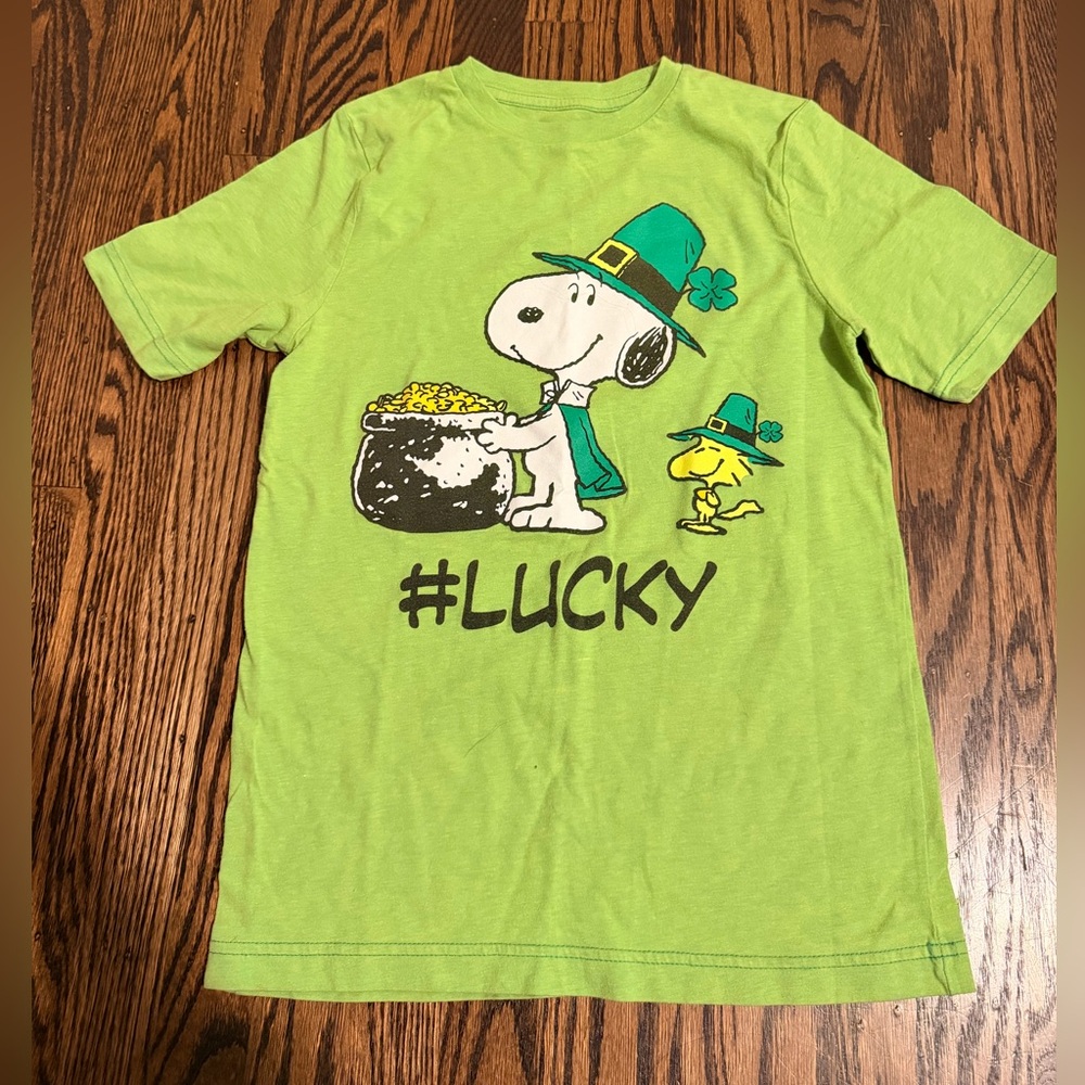 Peanuts Kids Lime Green St. Patrick's Day Tee - #LUCKY snoopy medium